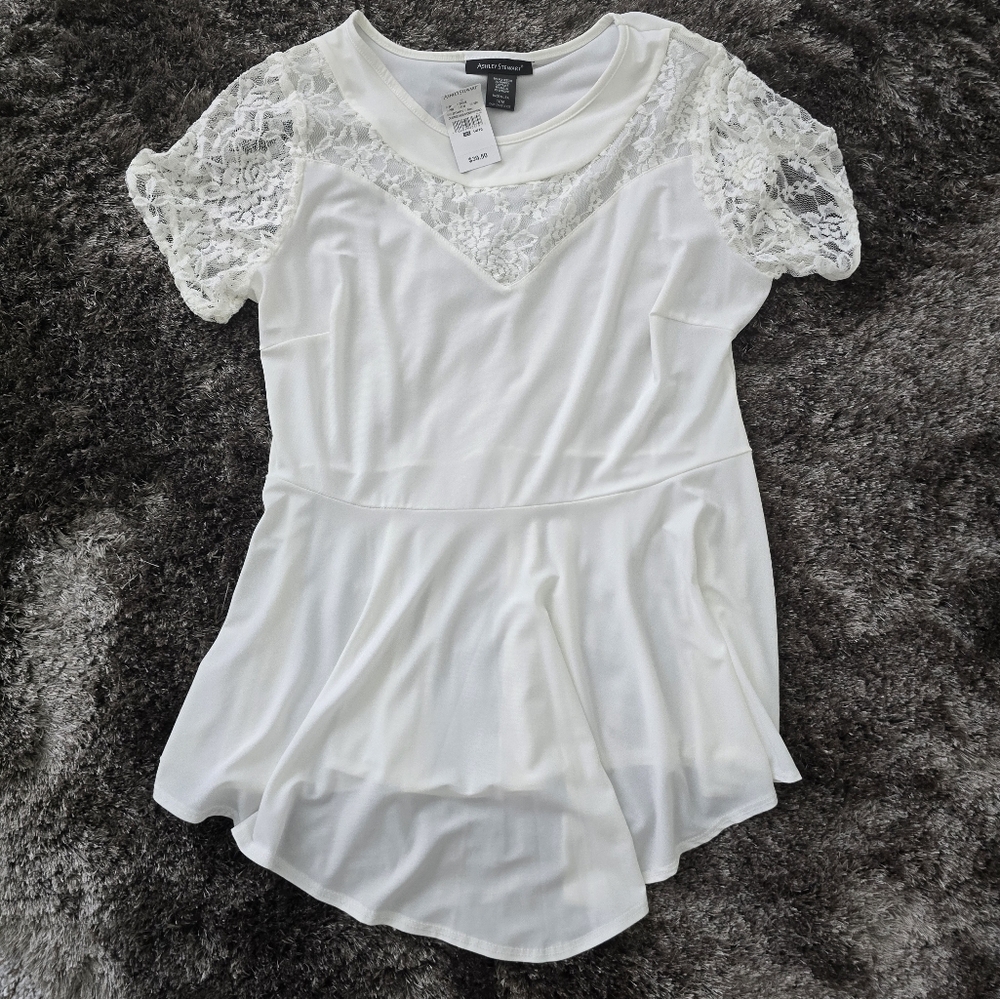 Ashley Stewart White Lace Detail Top